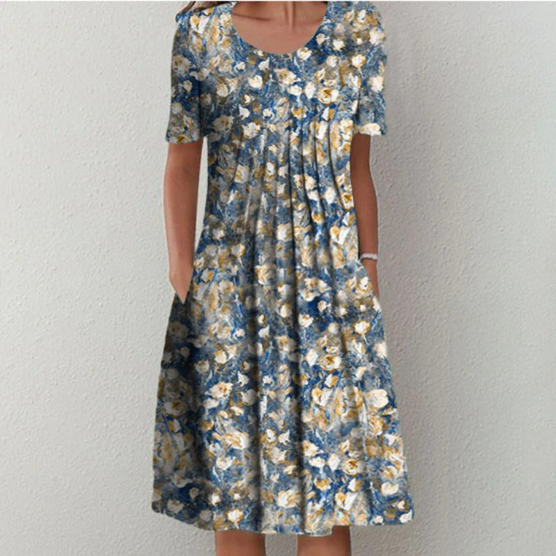 Jurk met ronde hals en korte mouwen met print