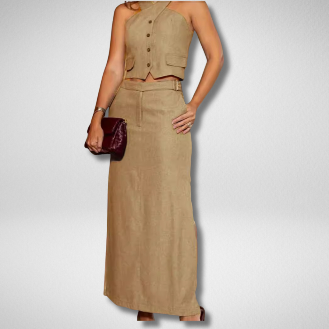 fleurenlisa" Hangende hals top hoge taille rok set