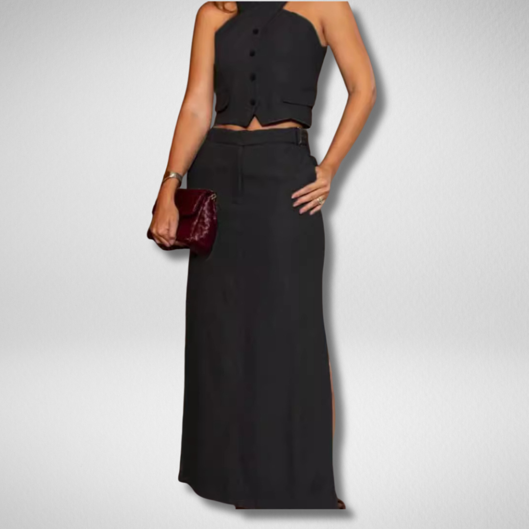 fleurenlisa" Hangende hals top hoge taille rok set