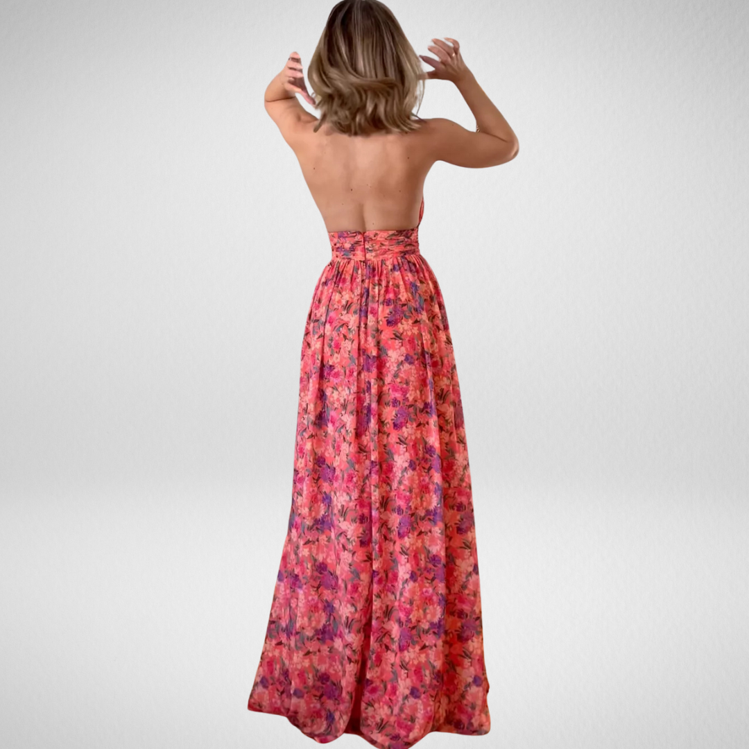 Isa Luna | Rugloos maxijurk met bloemenprint