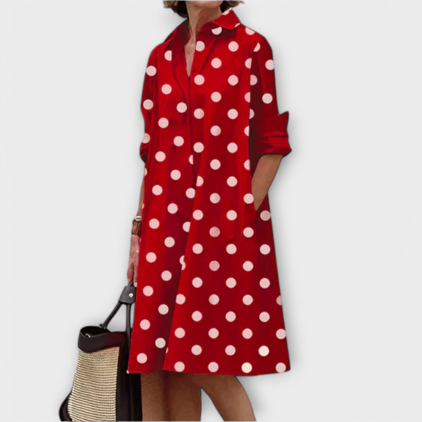 Modern Hemdblusenkleed met Kraag en Driekwart Mouwen