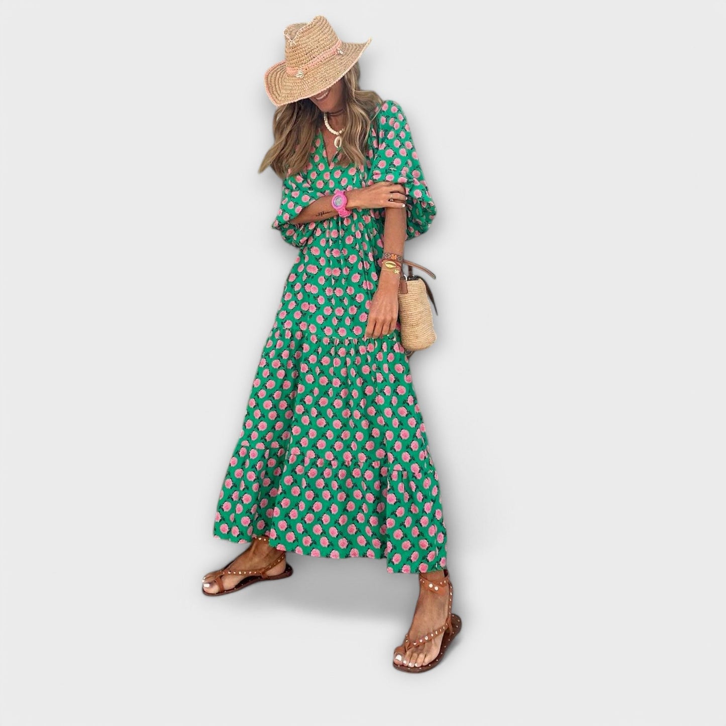Elegante Geometrische Maxi Jurk