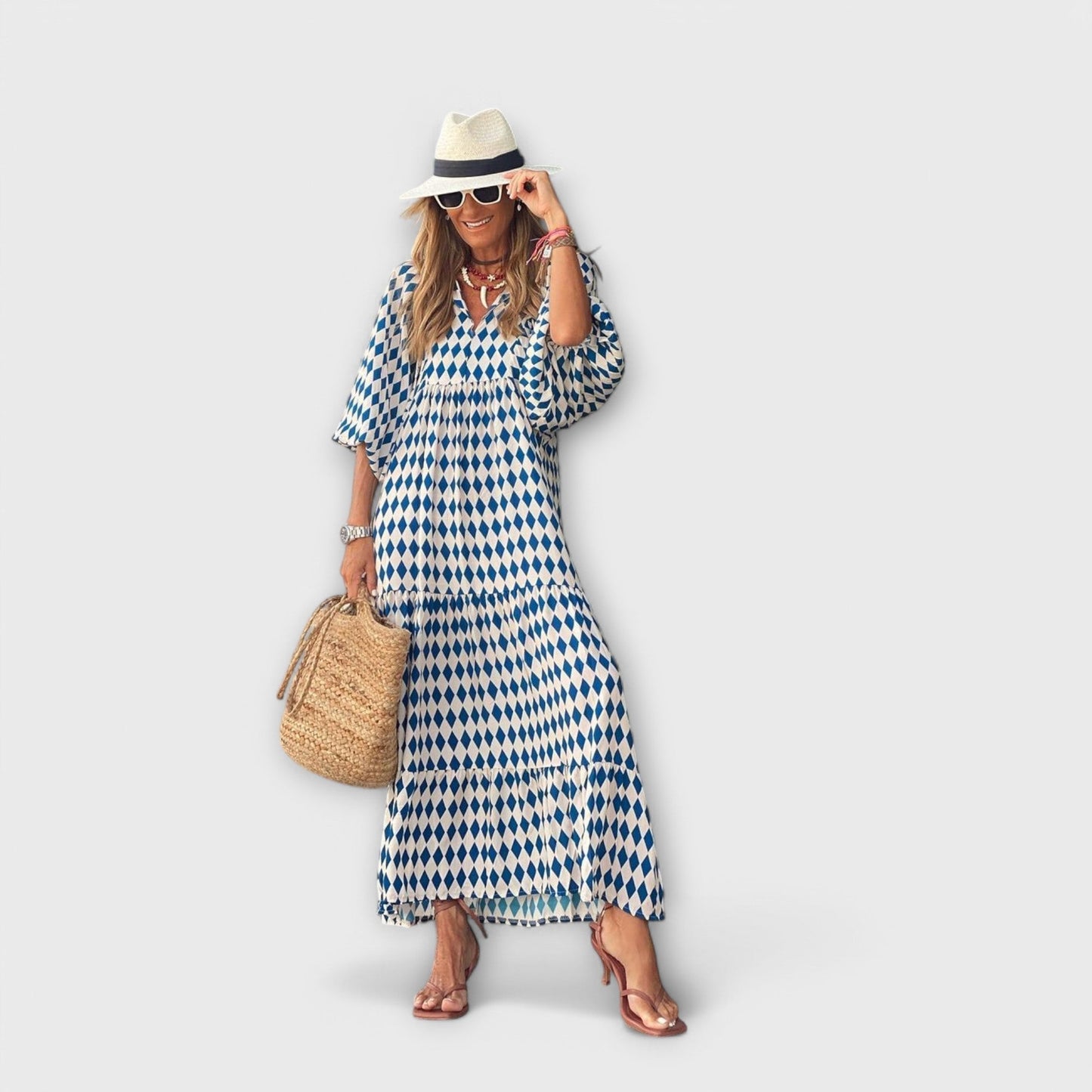Elegante Geometrische Maxi Jurk