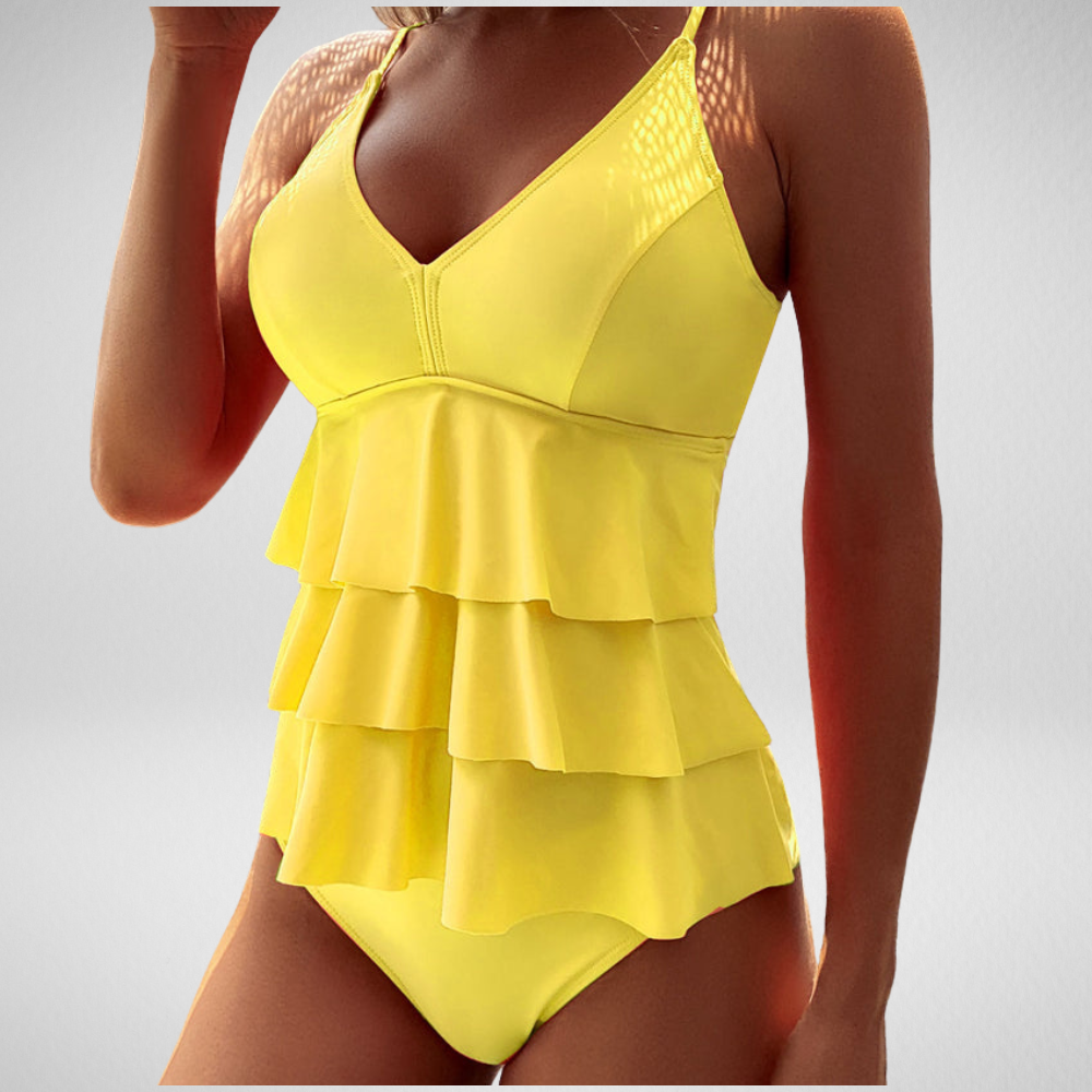 Lia - Effen Badpak met Stijlvolle Ruffles
