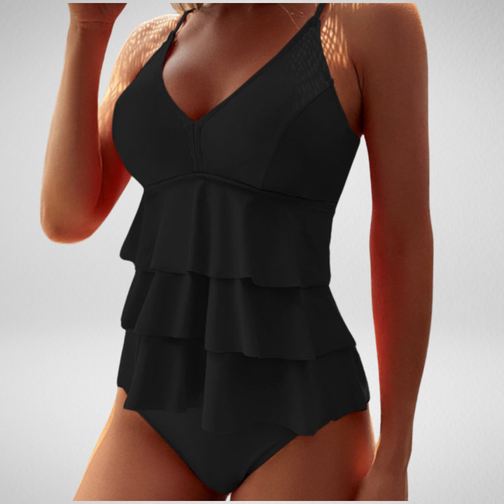 Lia - Effen Badpak met Stijlvolle Ruffles