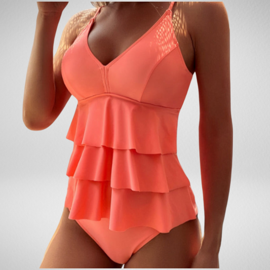 Lia - Effen Badpak met Stijlvolle Ruffles