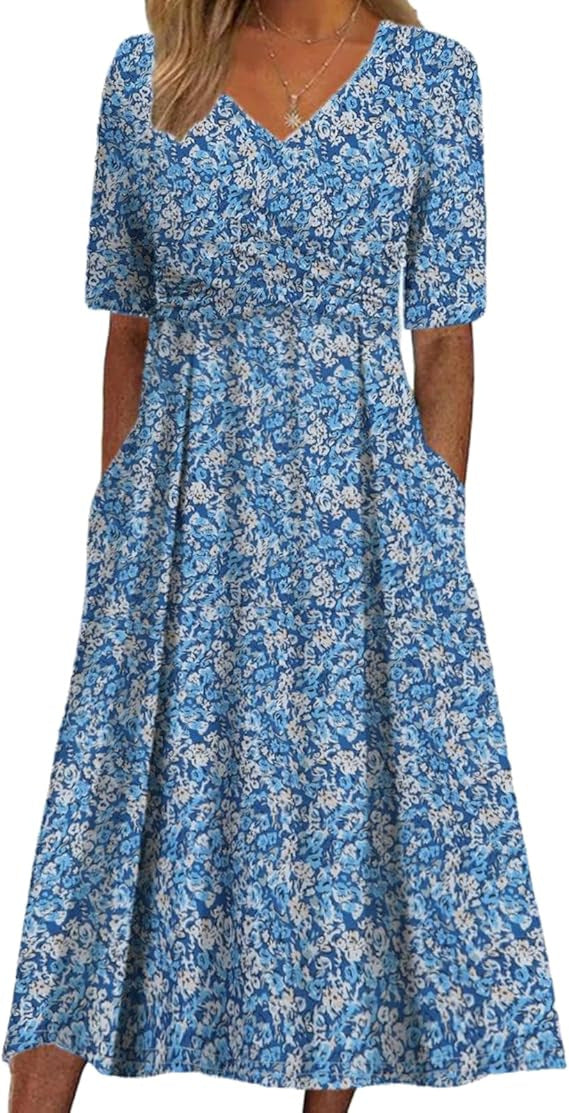 MARY | Botanische Midi Jurk met Flatterende Buikbedekking