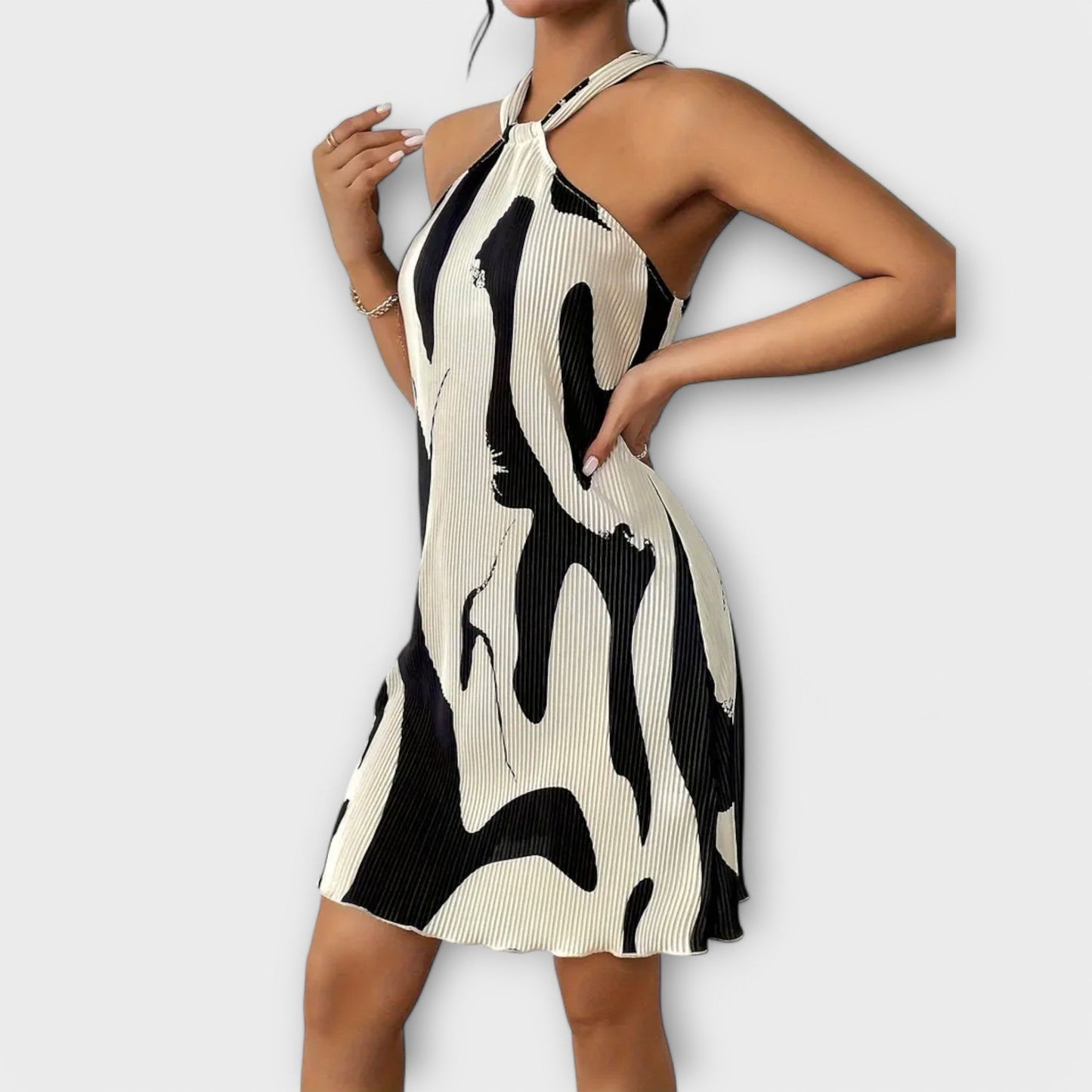 Nysaa - Dames Halterjurk met Elegante Print en A-lijn Pasvorm