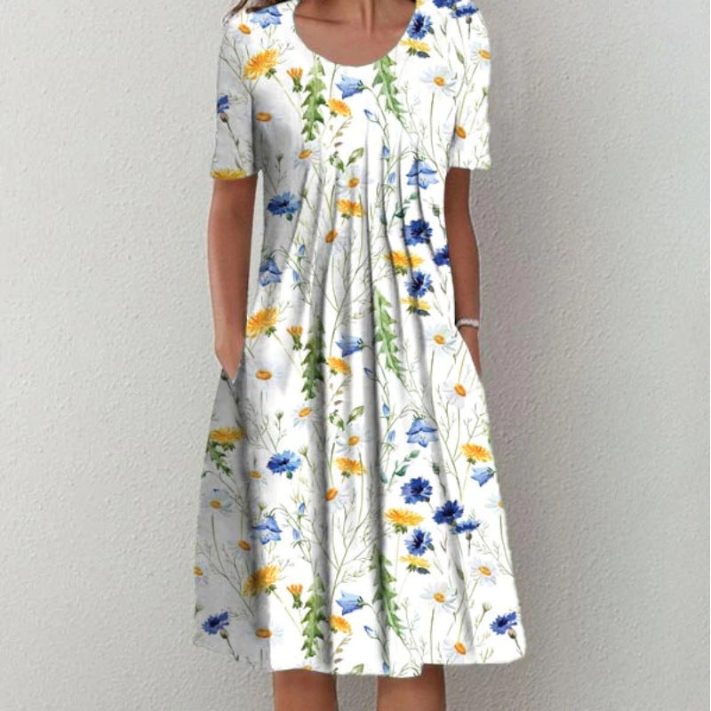 Jurk met ronde hals en korte mouwen met print
