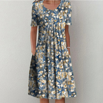 Jurk met ronde hals en korte mouwen met print