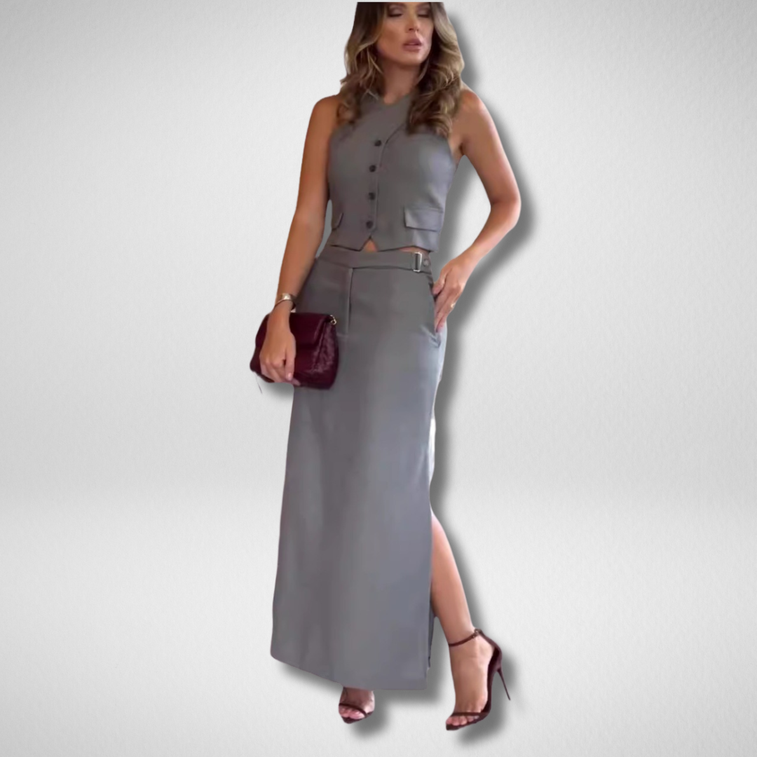 fleurenlisa" Hangende hals top hoge taille rok set