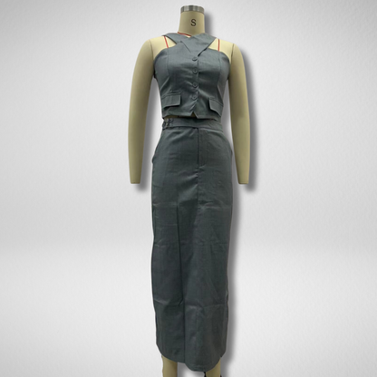 fleurenlisa" Hangende hals top hoge taille rok set