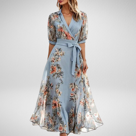 Monika – Bloemen Midi-jurk met V-hals