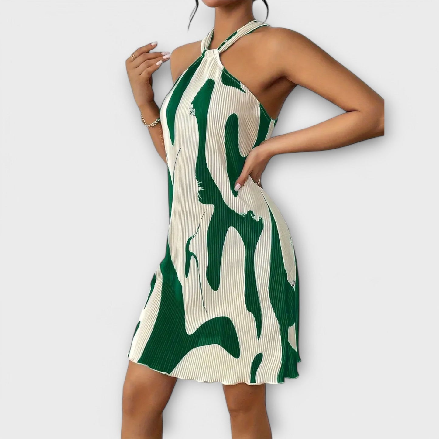 Nysaa - Dames Halterjurk met Elegante Print en A-lijn Pasvorm